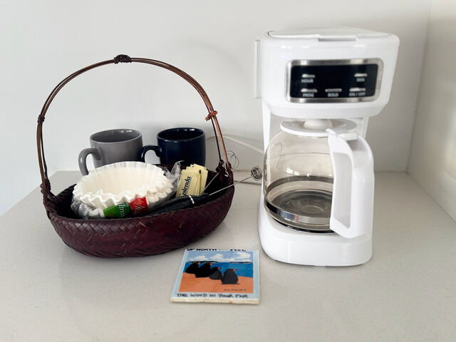Coffee station with mugs and drip coffee maker