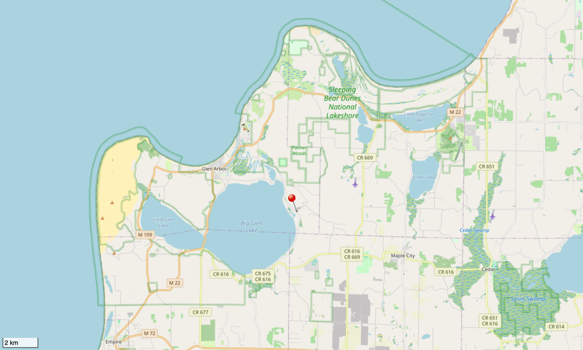 Glen Arbor and Sleeping Bear Dunes Area Map showing The Northern Nook location